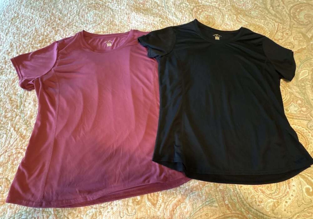 EUC set of 2 Blue Mountain Short Sleeve Athletic T-Shirt, black & maroon, XL